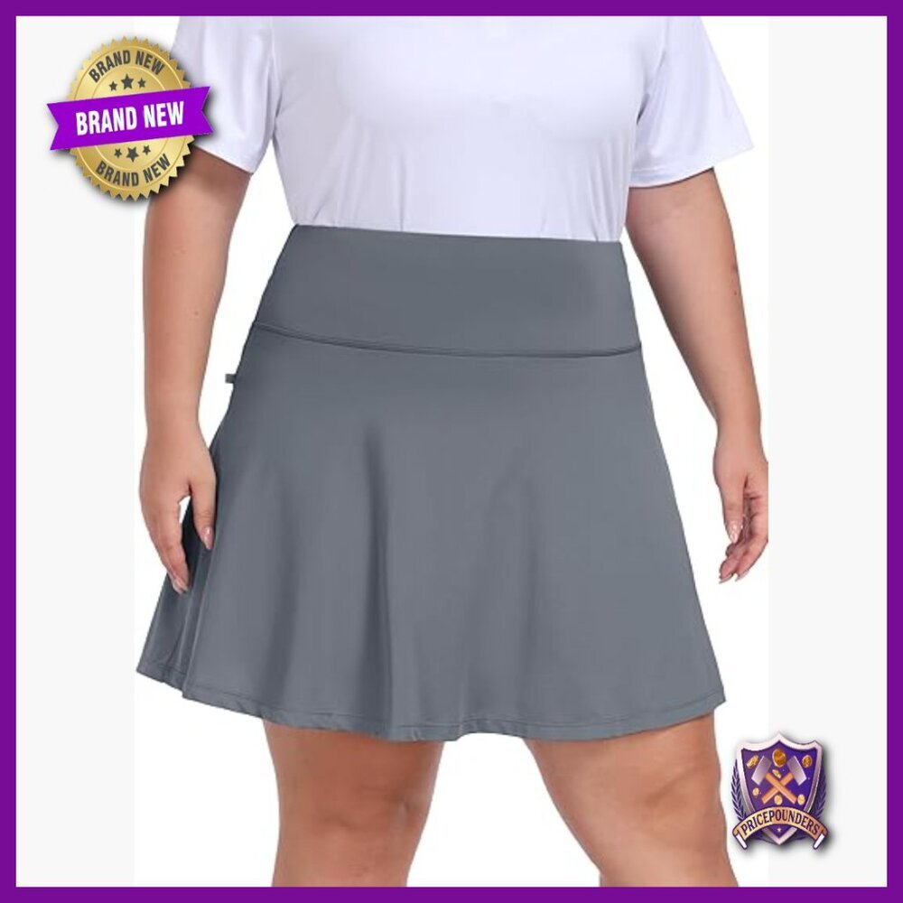 Plus Size Knee Length Athletic Skort High Waisted Tennis Golf Skirt